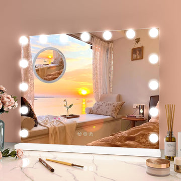 Vanity Mirror with Lights, 23" x 18" Makeup Mirror with Lights, Hollywood Lighted Vanity Mirrors with 15