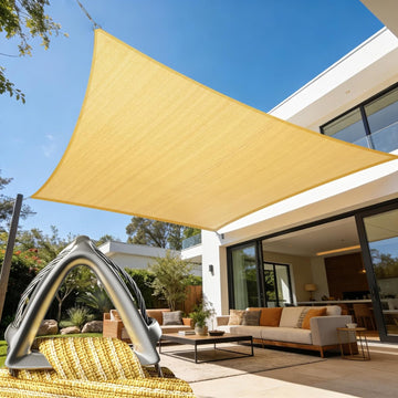 Heavy Duty 12' x 16' Beige Sun Shade Rectangle Pro Ring Shade Sail, 260 GSM Commercial Grade UPF50 Sunshade
