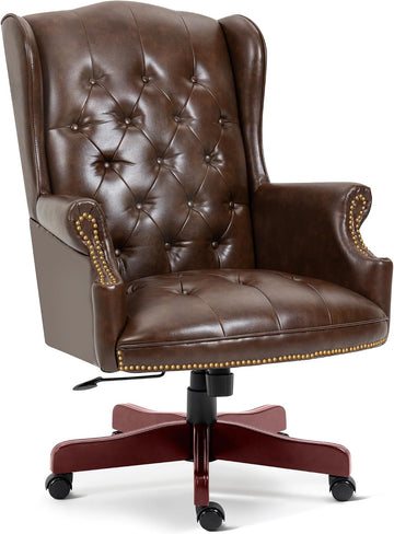 Big and Tall Executive, Ergonomic 360° Swivel Recliner Chair, Retro Brown Faux Leather Home Office Desk Chairs