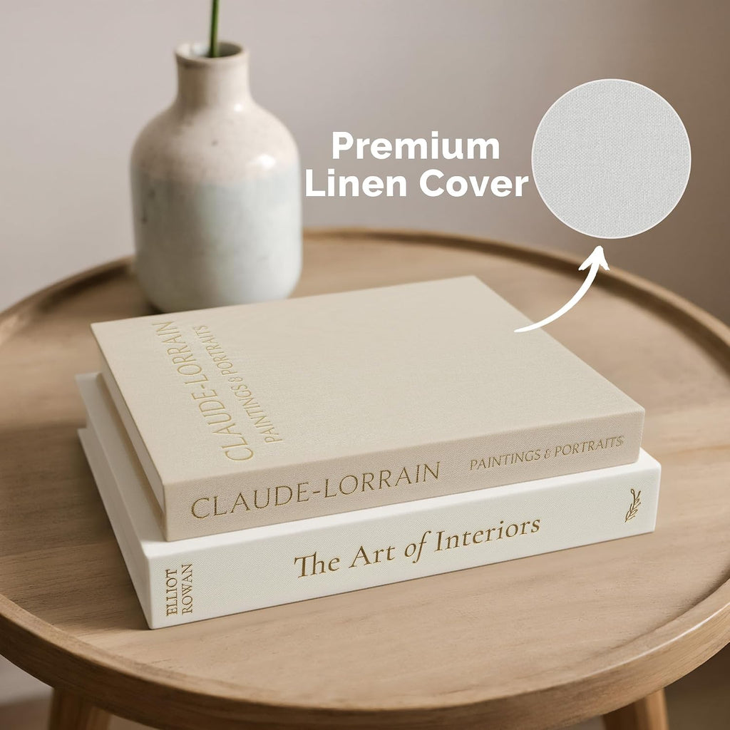 Decorative Books - Set of 2 Linen Hardcover Boxes with Storage - Aesthetic Fake Books for Decoration , Shelf
