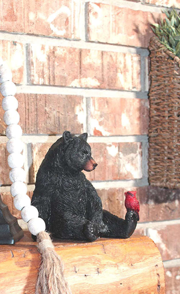 Black Bear and Cardinal Friend Figurine