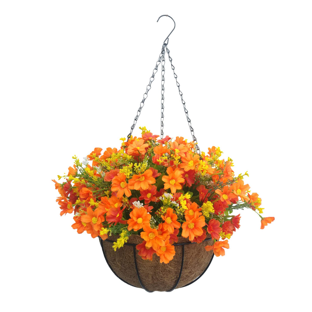 Hanging Basket Artificial Daisy Flower Decor Outdoors 10 inch