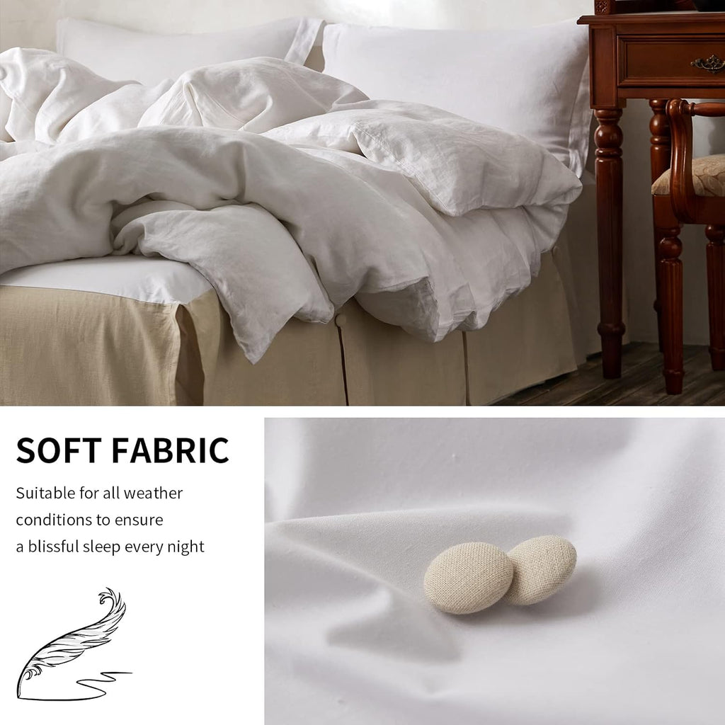 French Linen Bed Skirt Split Corner with Button 18-Inch Tailored Drop Natural Flax Cotton Blend Basic Dust Ruffle
