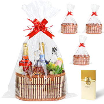 3 Set Baskets for Gifts Empty, Large Woven Bamboo Gift Basket with Handles