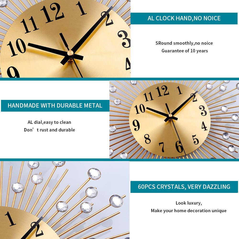 Large Wall Clocks Decor Modern Gold Silent Clock