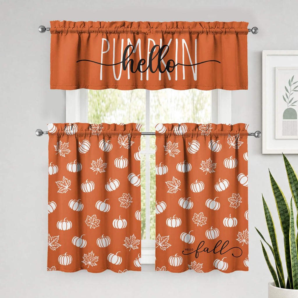 Fall Pumpk Curtains 3 Piece Set Tier Valance