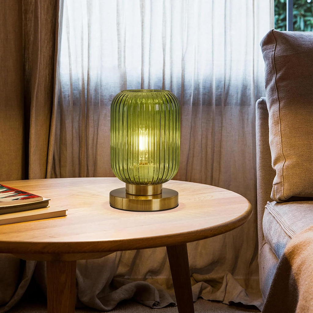Glass Table Lamps Mid Century Modern Globe, Dimmable Green Table Lamp, Small Gold Table Lamp