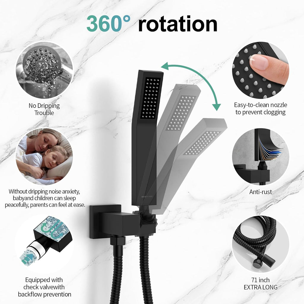 12 Inches Matte Black Shower System 12 Inch Brass Bathroom Luxury Rain Mixer Shower Combo Set Wall Mounted Rainfall