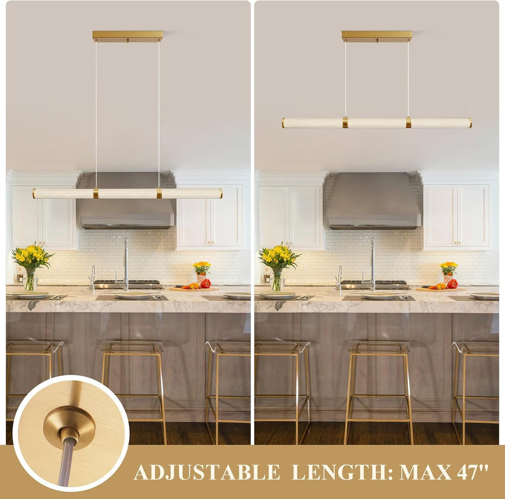 Modern Linear Chandelier Gold Linear Pendant Light Fixture, LED Dimmable Island Chandelier for Kitchen Island