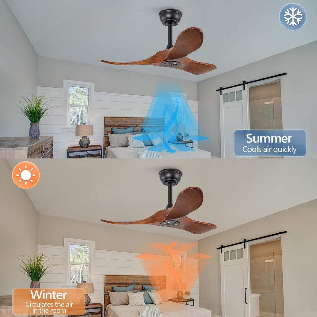 Inspired Maverick Style 36 Inch Solid Wood Ceiling Fan with Remote,Ceiling Fan no Light,6 Speeds,Noiseless,Reversible DC Motor,Modern Ceiling Fans without Lights for Living Room Bedroom Farmhouse,Patios