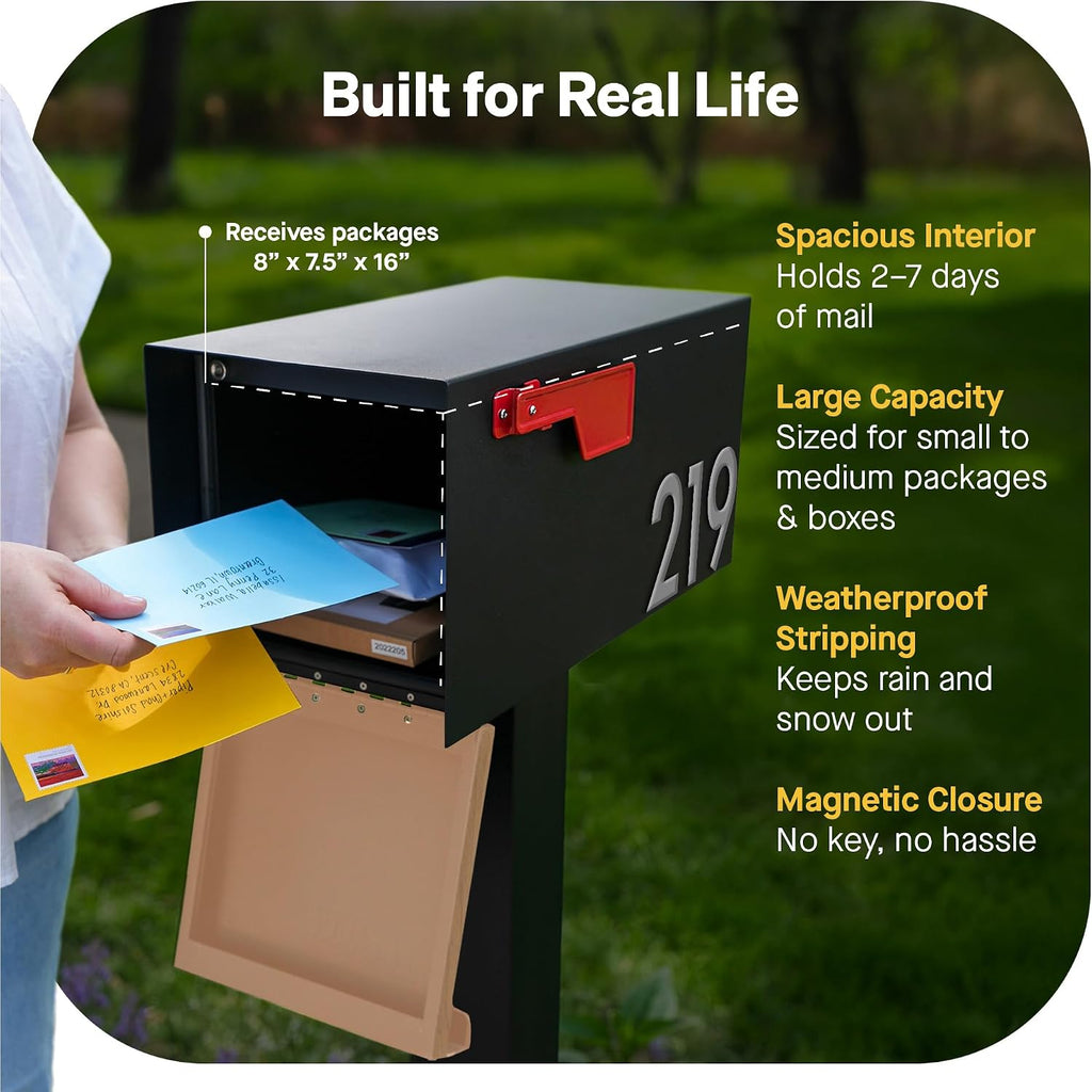 Post Mount Outdoor Mailboxes - Large Decorative Mailbox for Letters and Packages - Weatherproof Construction
