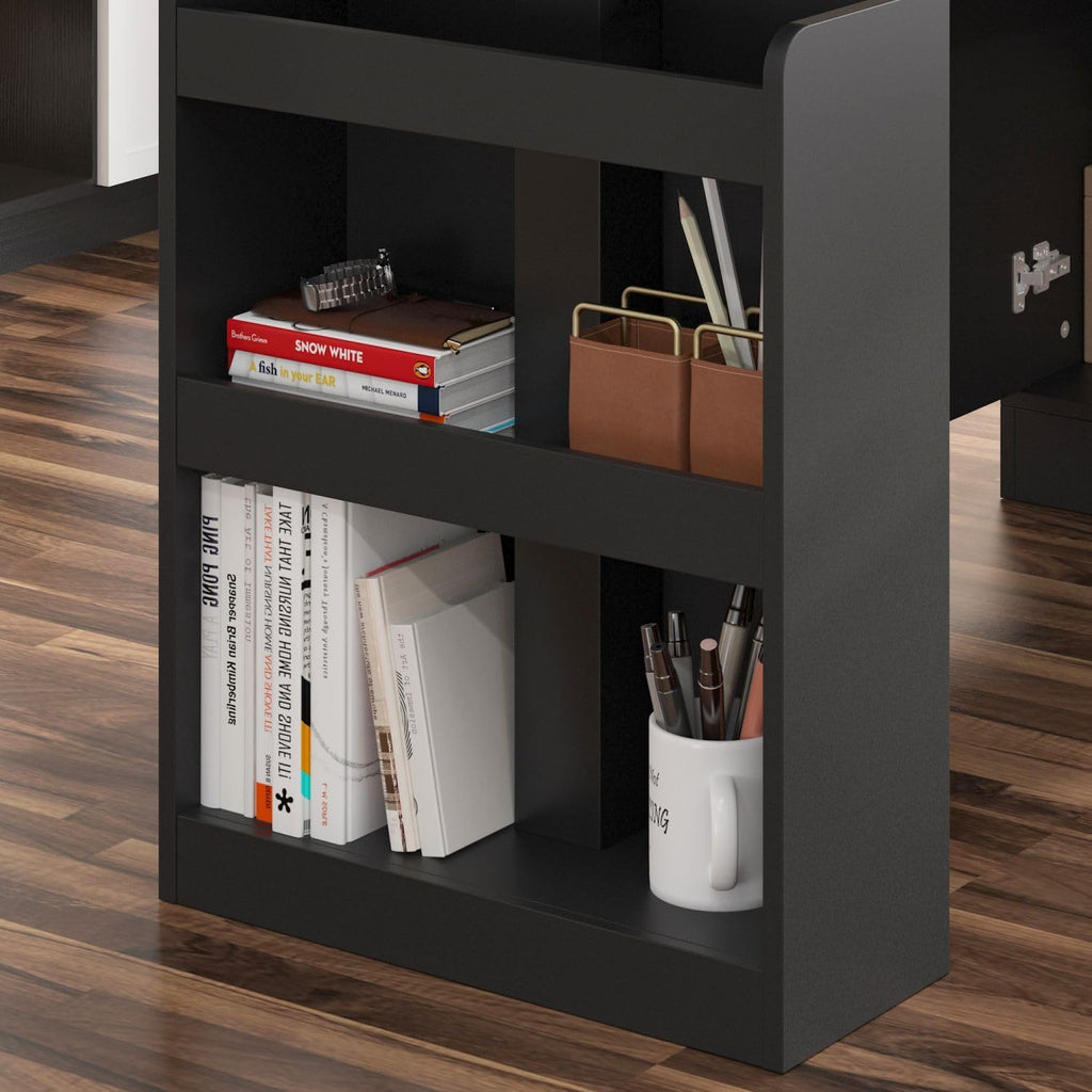 Electric Standing Desk with Drawers and Shelves, Executive Adjustable Height Stand Up Desk, L-Shaped Design, 63 inch