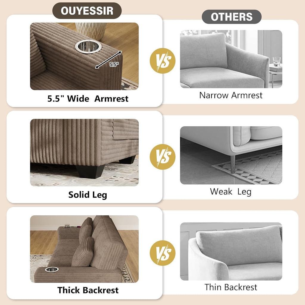 80" Loveseat Sofa ,Modern Sofa with USB Charging Ports & Cup Holders,Comfy Corduroy Couch with Upholstered Cushion,3