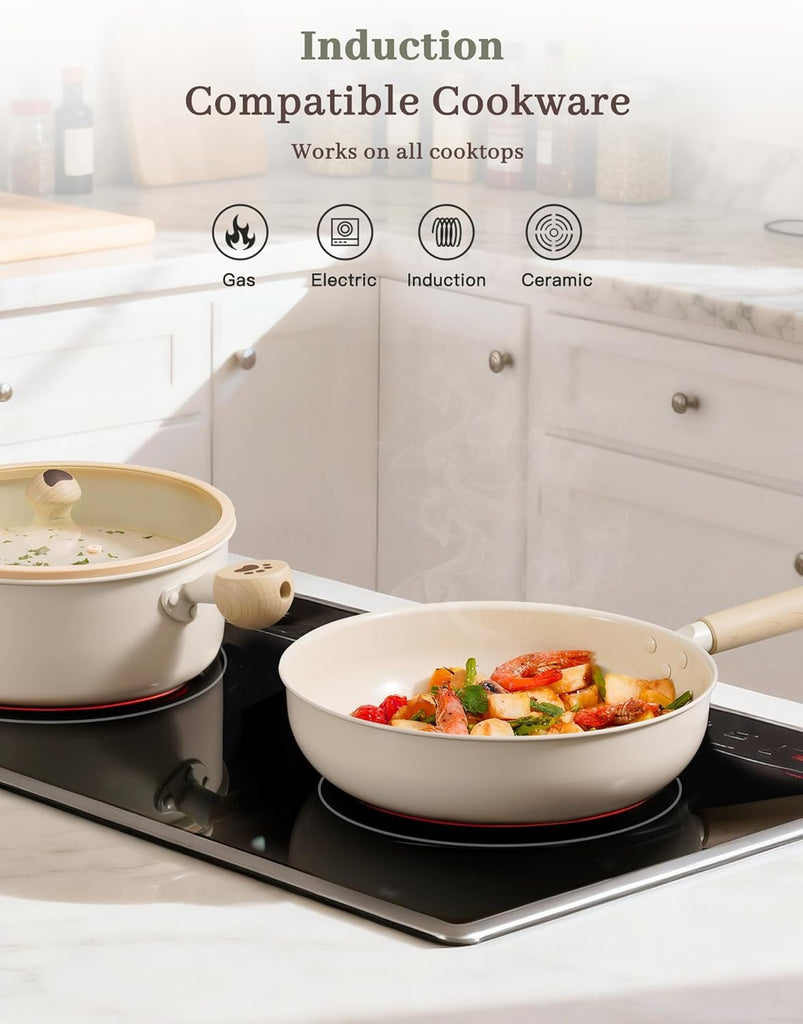 Pots and Pans Set Non Stick,Non Toxic 18 Pcs Ceramic Cookware | Dishwasher Safe Induction Cookware for Everyday