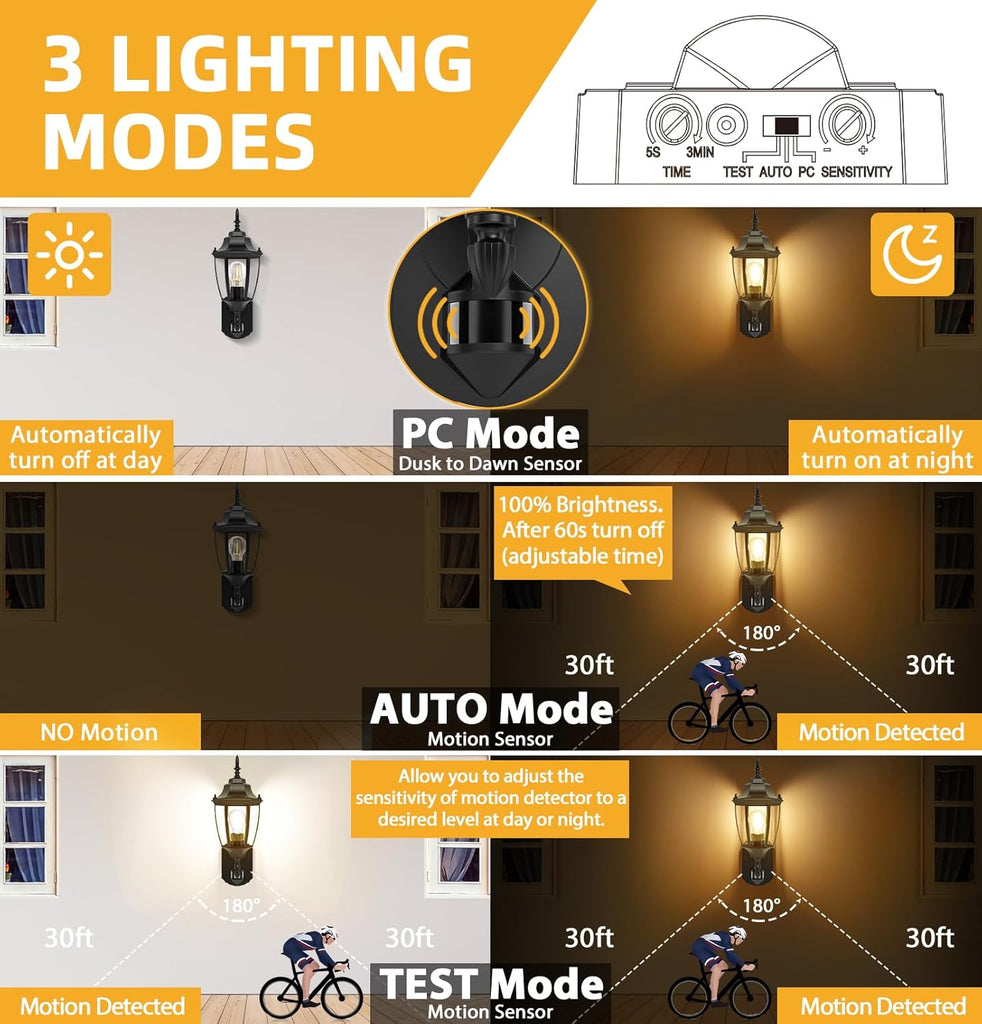 Outdoor Wall Sconce, 2 Pack Dusk to Dawn Motion Sensor Light Fixtures