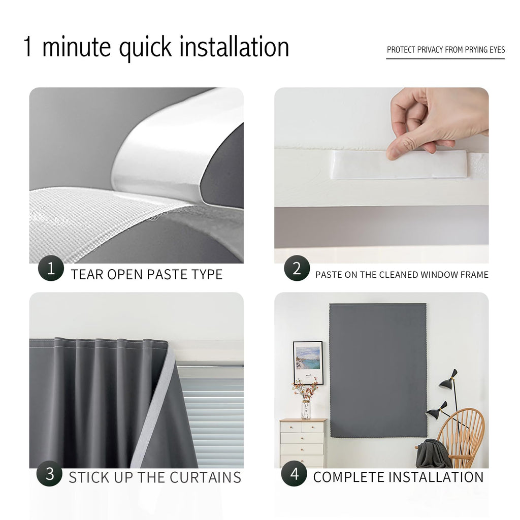 Magic Tape Stick On Curtains Window Shades Pull Down Blackout Window Cover Blackout Curtains No Drillng Self Adhesive