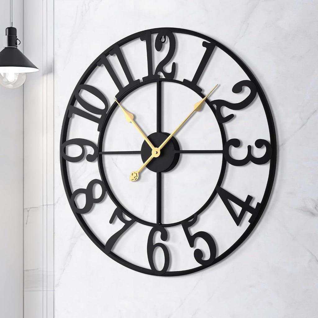 31 Inch Extra Large Wall Clock, Retro Decorative Oversized Silent Little Ticking Battery Operated,Black Metal