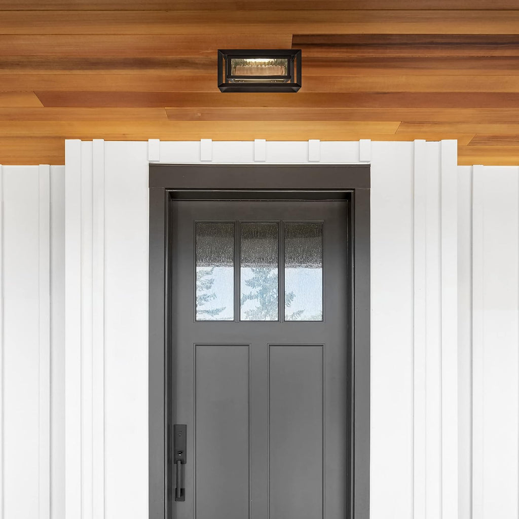 Hartbrook Outdoor Ceiling Light Fixture, Matte Black Flush Mount LED Light with Clear Glass for Porch, Patio & Entryway