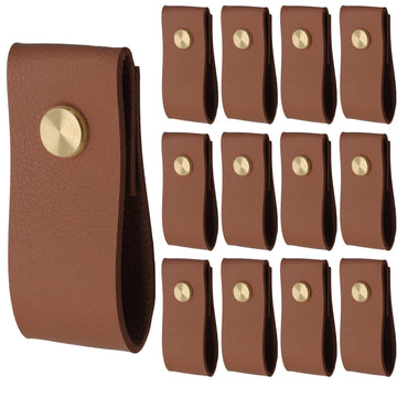 Brown Leather Drawer Pulls, 12 Pack, Single Hole Knobs