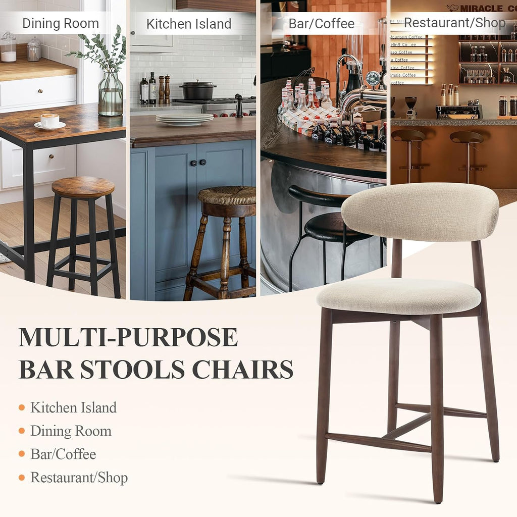 Counter Height Bar Stools Set of 4, Kitchen Bar Stools with Back, Mid Century Modern Upholstered, with Wood Legs