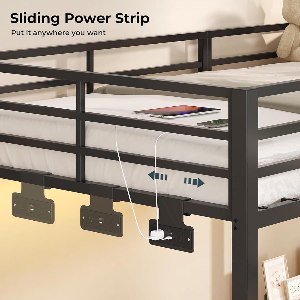 Triple Bunk Bed with Storage Staircase, RGB Lights & Charging Station, Twin Over Twin