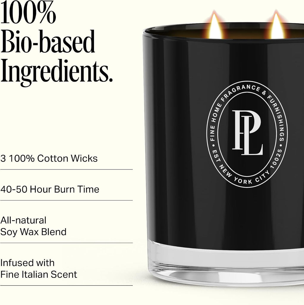 Scented Candle 24oz Long-Burn 3-Wick Soy Wax - Highrise | Large Candle, 3-Wick Soy Wax, Hand-Poured USA, 40-50 Hour