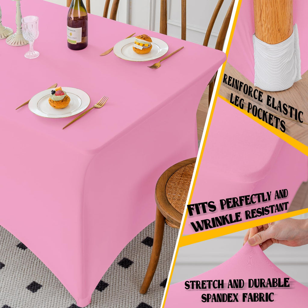 Table Cloth 2 Pack Pink 6FT Spandex Tablecloth for Rectangle Table Fitted Table Cloths Stretch Covers Washable