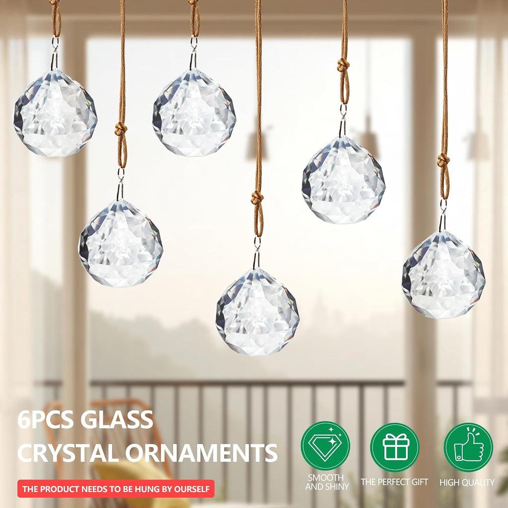 40mm Crystal Ball Sun Catcher Prisms for Tree (6pcs) - Chandelier Crystals Replacement, Rainbow Maker