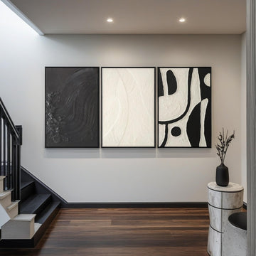 3 piece Black and White Wall Art Set Large Framed Modern Abstract wall decor Canvas Prints Paintings Artwork