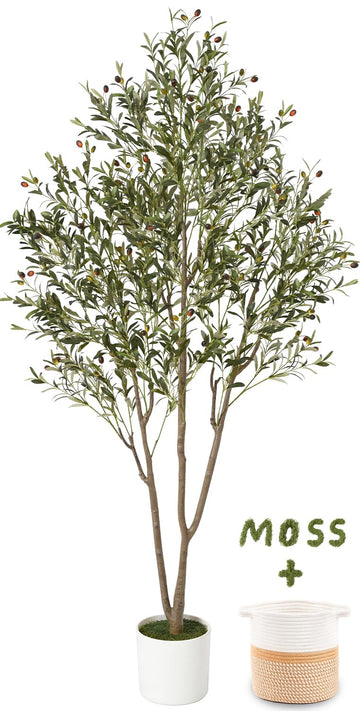 7FT Olive Trees Artificial Indoor with Planter&Basket, Tall Faux Olive Tree