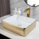 Gold Ceramic Vessel Sinks for Bathroom White Rectangle Above Counter Bathroom Vessel Sink with Faucet and Drain Combo