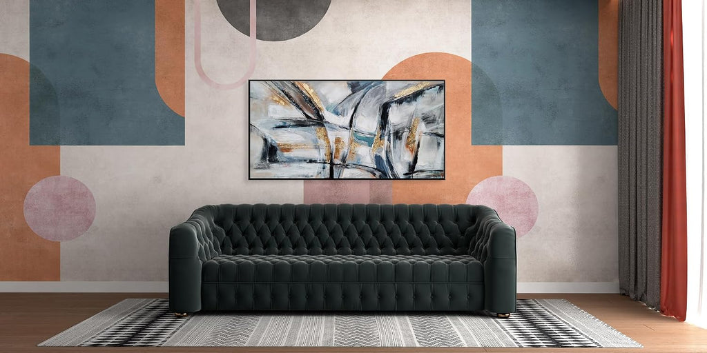 Hand Painted Framed Abstract Canvas Wall Painting with Gold Foil