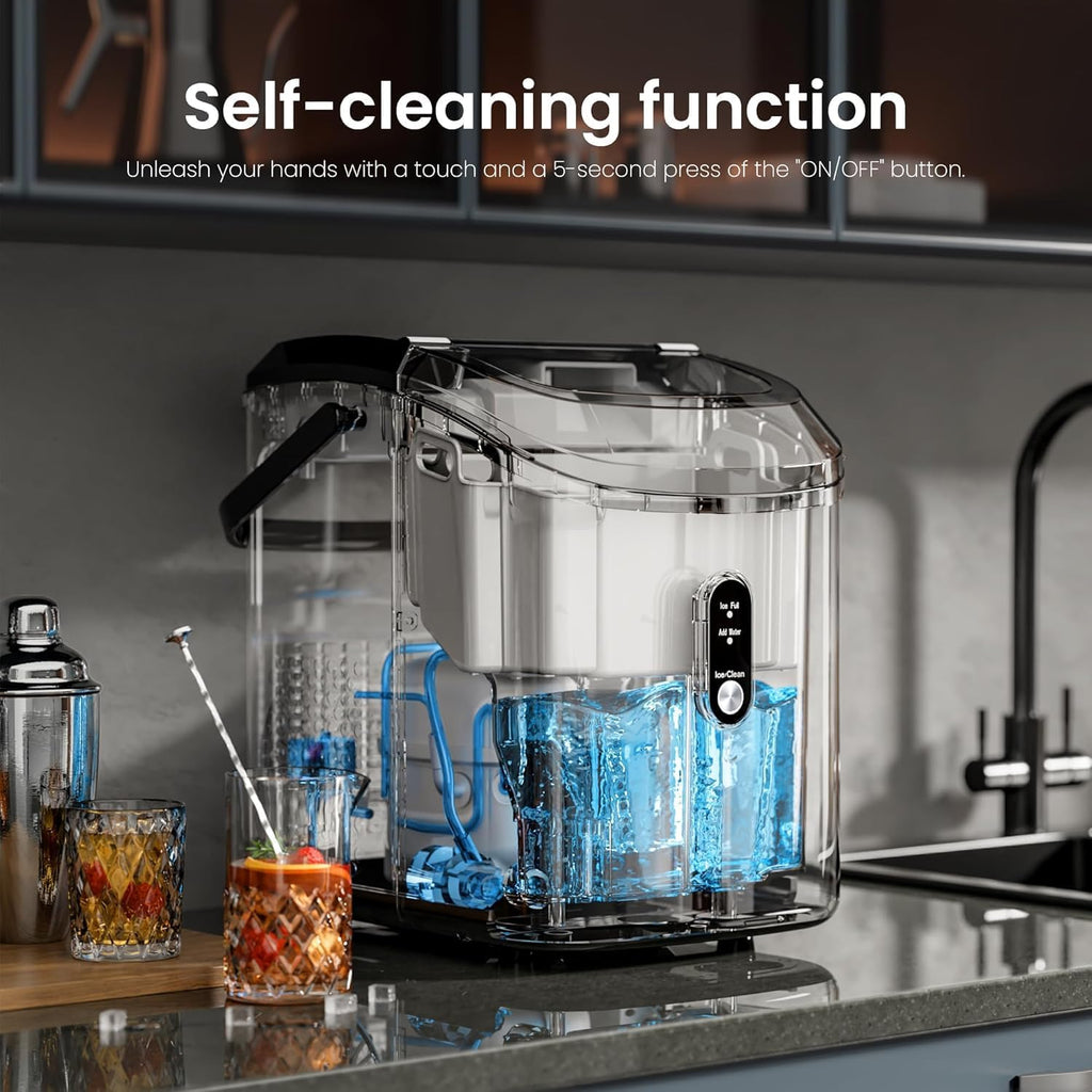 Nugget Ice Makers Countertop,35Lbs/24H,Portable Sonic Ice Machine with Self-Cleaning,One-Click Operation