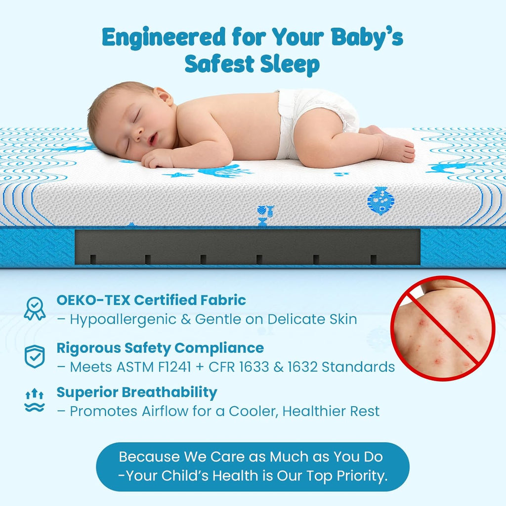 Breathable Crib & Toddler Mattress: Soft Cribs mattresses for Waterproof - 52" x 27.6" x 5" - Tencel Toddler Bed