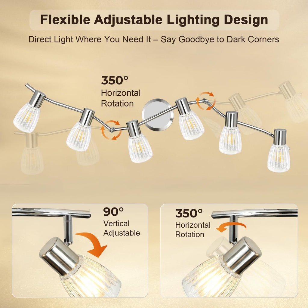 Track Lighting, Flexible Ceiling Light Fixture w/Glass Shade