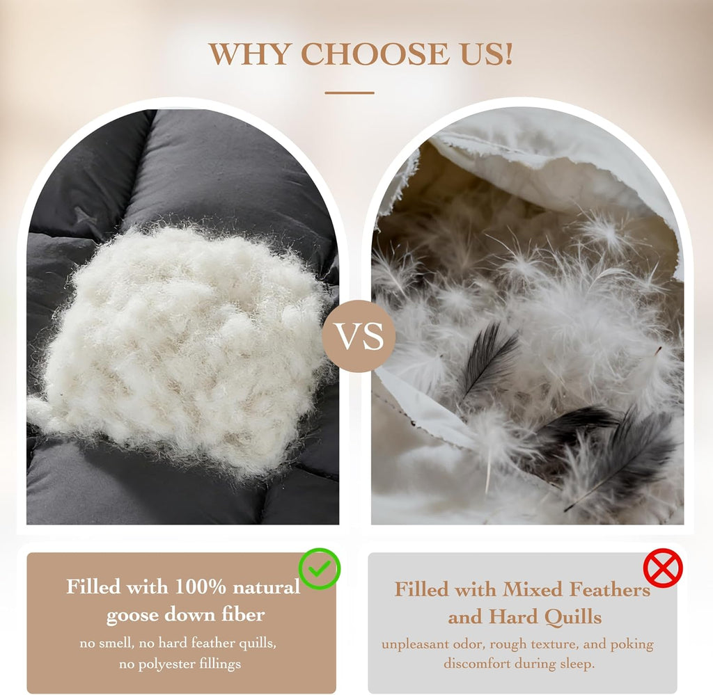 Goose Down Fiber Comforter Queen - All Season Naturally Breathable Down Comforters