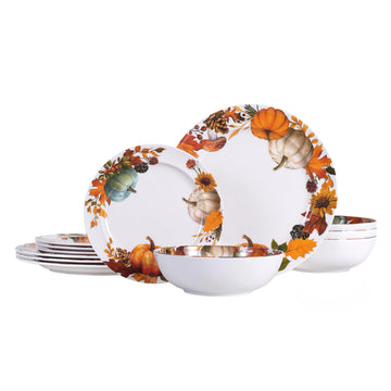 12‐Piece Fall Dinnerware Sets, Melamine Plates & Bowls Sets of 4