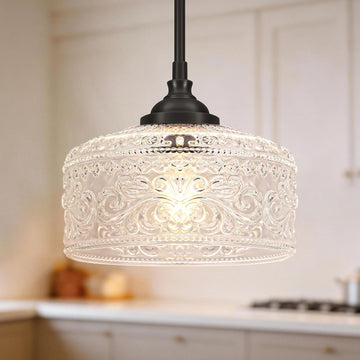 Black Vintage Pendant Lights Kitchen Island, Adjustable Height Kitchen Island Lighting, Bathroom Pendant Light with Clear Glass Shade- Dual Mount Ceiling & Hanging Fixtures with 90° Swivel for Decor