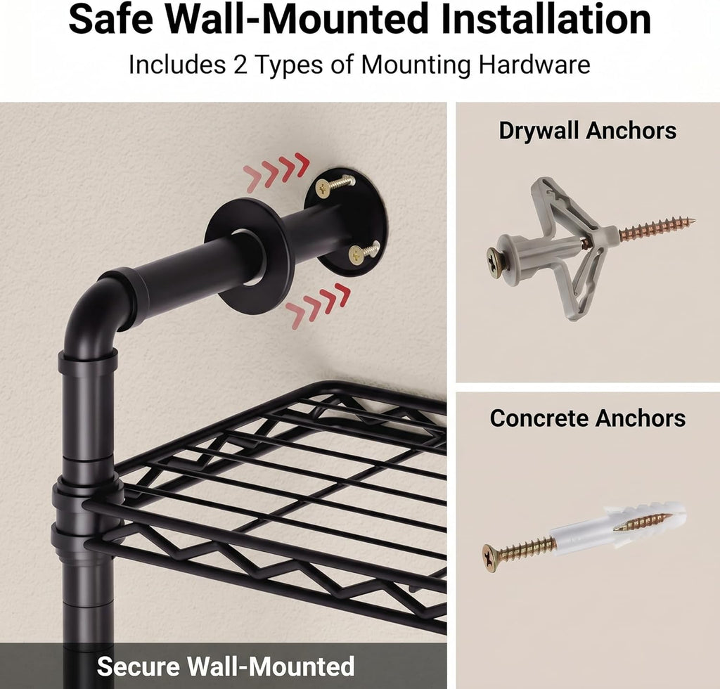 F4 Wall Mounted Closet System, Industrial Pipe Clothing Rack for Hanging Clothes, Heavy Duty Closet Organizer System