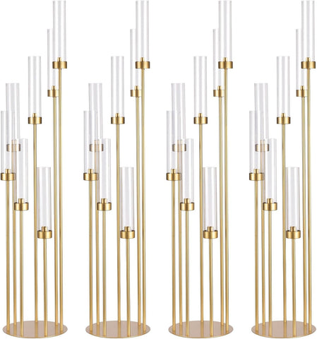 4Sets Floor Candelabra Tall 7 Arm Centerpieces, 48" Tall Metal Candlestick Holders with Acrylic Lampshade candelabros