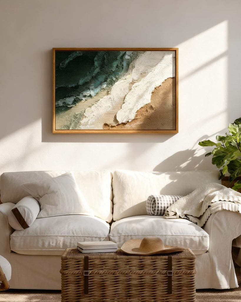 3D Textured Framed Wall Art, Abstract Beige Beach Prints, 16x24In
