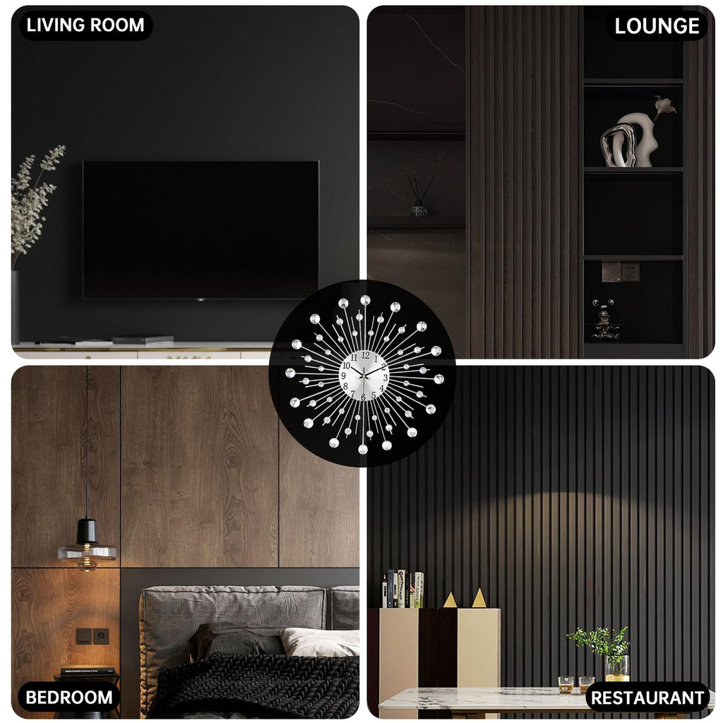 Large Wall Clock Decor Non-Ticking Quiet Metal Quartz Clocks Modern Dial Bling Big Diamond Wall Clocks Kitchen