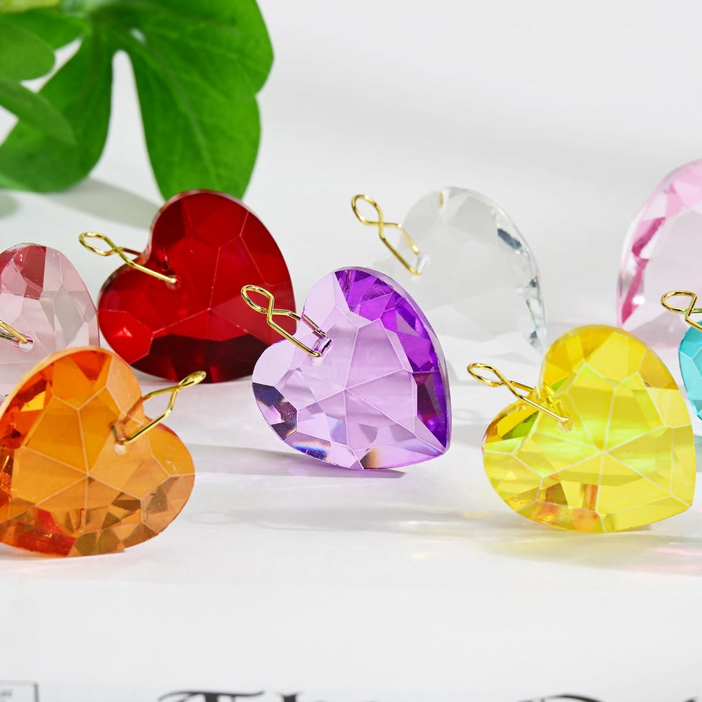 12pcs Crystal Heart Prism Suncatcher Glass Heart Window Prisms Sun Catchers - Crystal Heart Prism Chandelier Drop