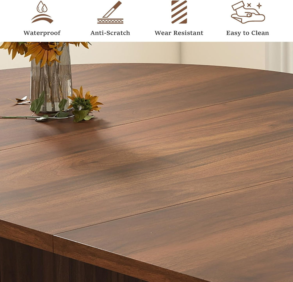 41 in-78 in Extendable Dining Room Table for 4-8, Round Expandable Kitchen Table with Fluted Base, Modern Farmhouse