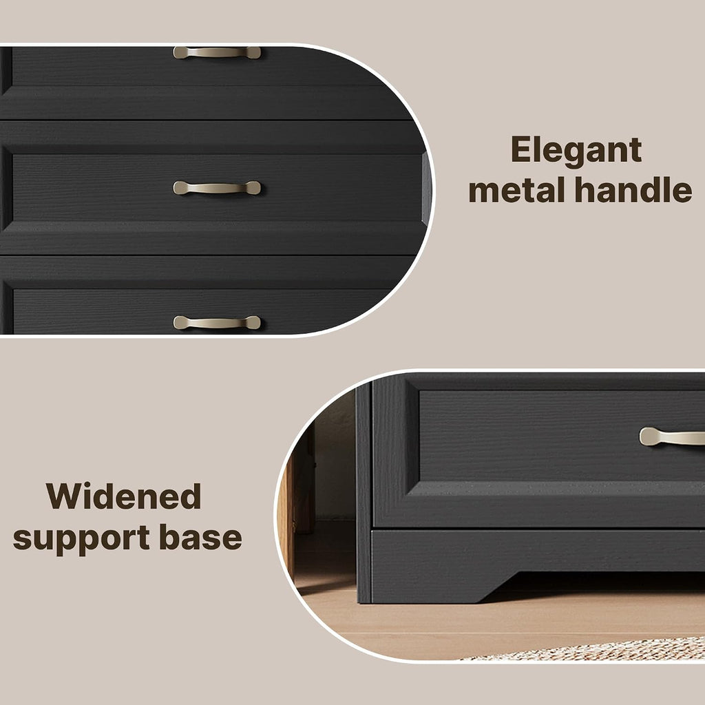 5 Drawer Dresser, 44.3" H Chest of Drawers, Black Dresser , Modern Wood Storage Cabinet with with Large Capacity