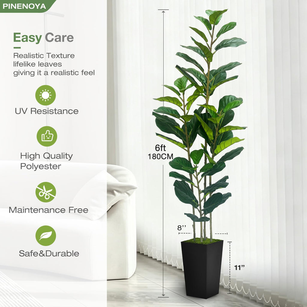 6FT Artificial Fiddle Fig Tree with Black Planter