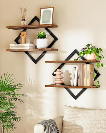 Floating Shelves, Set of 2 Wall Shelves, 2-Tier Hanging Shelves, Wall Shelf Set of 2, Wall Mounted Shelves, Study