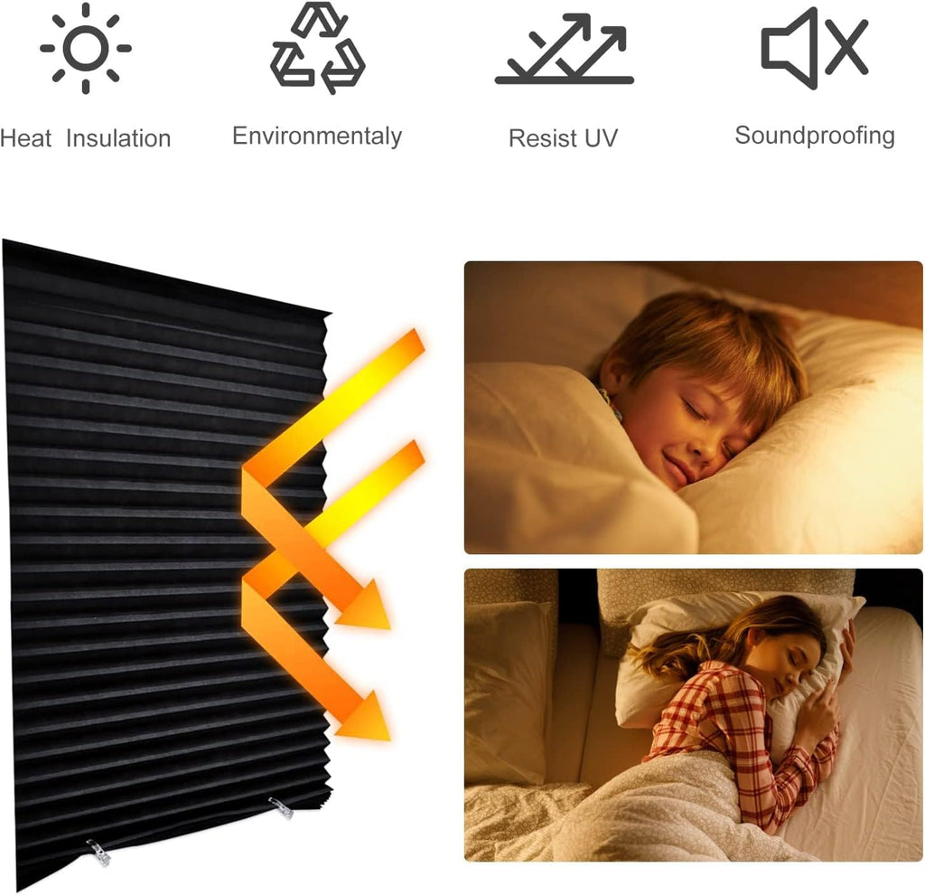 Blackout Blinds for Indoor Windows Cordless No Drill Easy Install Cut Size Pleated Paper Blinds Temporary Shades