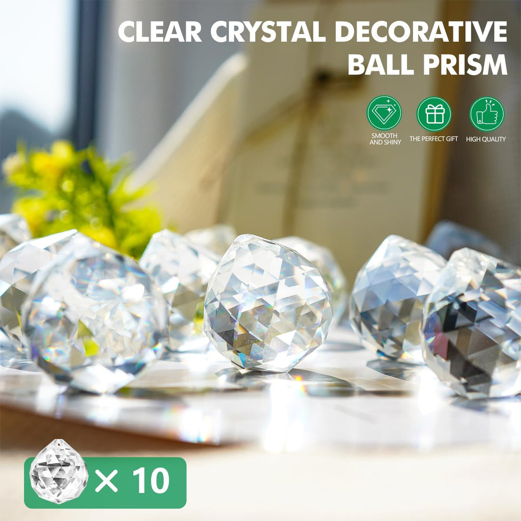 Crystal Prism 10PCS 1.6" Crystal Ball Prism K9 Hanging Suncatchers - Precision Faceted Cuts Brilliant Rainbow Effects
