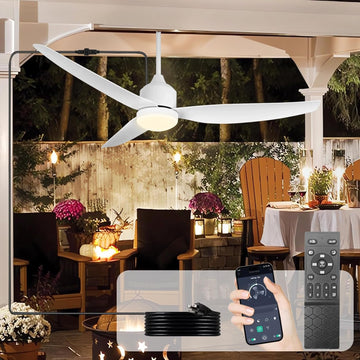 52 Inch White Waterproof Gazebo Fans with Lights Outdoor Hanging - Plug in Remote App Control for Patios Farmhouse Porch - 6 Speed Reversible DC Motor
